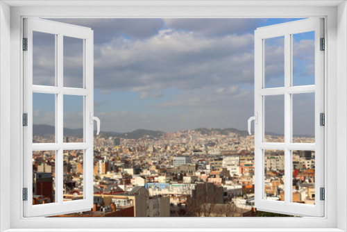 Fototapeta Naklejka Na Ścianę Okno 3D - View of Barcelona from Montjuic on a sunny day, Catalonia, Spain