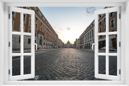 Fototapeta Naklejka Na Ścianę Okno 3D - San Pietro in Rome appears like a ghost city during the covid-19 emergency  lock down