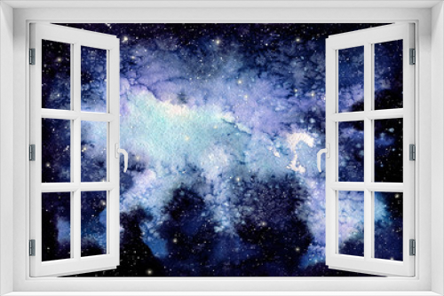 Fototapeta Naklejka Na Ścianę Okno 3D - Watercolor Light Blue Shine in Outer Space
