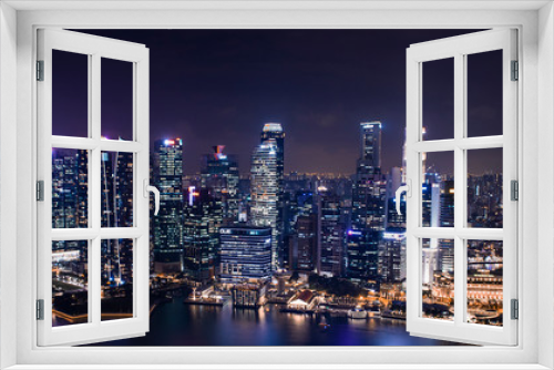 Fototapeta Naklejka Na Ścianę Okno 3D - SINGAPORE CITY, SINGAPORE - April 03, 2019: Areal panoramic view of Singapore business district and city, helix bridge.