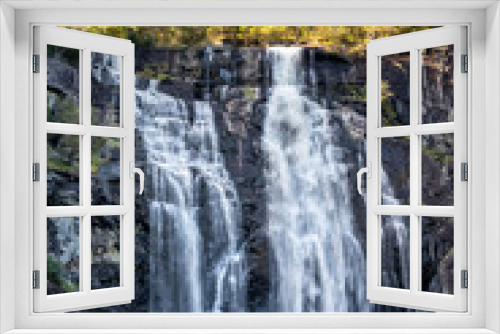 Fototapeta Naklejka Na Ścianę Okno 3D - Skjervsfossen norwegian landmark high powerful cascade waterfall. Nature travel clean falling water vertical landscape 