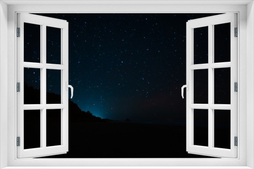 Fototapeta Naklejka Na Ścianę Okno 3D - Night landscape with starry sky. Astrology, space