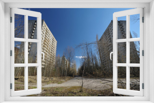 Fototapeta Naklejka Na Ścianę Okno 3D - Street in abandoned ghost town Pripyat in Chernobyl zone