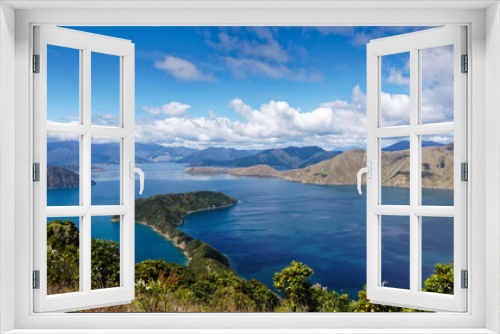 Fototapeta Naklejka Na Ścianę Okno 3D - The view from the top of Maud Island, predator-free island, looking into the Marlborough Sounds in New Zealand