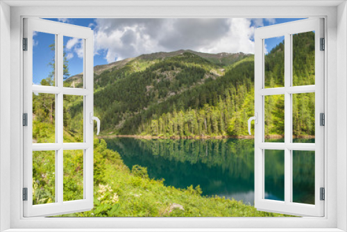 Fototapeta Naklejka Na Ścianę Okno 3D - Picturesque forest lake, summer mountain landscape, travel and leisure