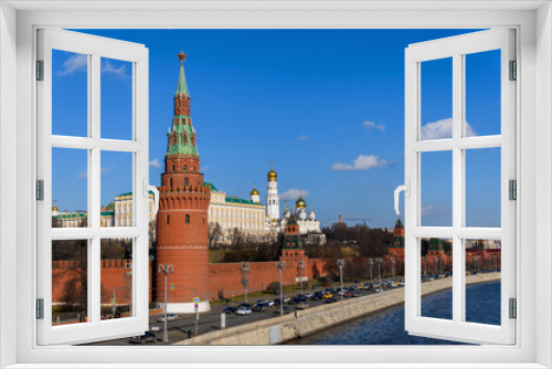 Moscow Kremlin in winter. Panoramic view of the famous Moscow Kremlin. The Kremlin is the main tourist attraction in Moscow and Russia.