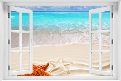 Fototapeta Naklejka Na Ścianę Okno 3D - caribbean tropical beach white sand starfish shell