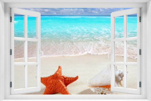 Fototapeta Naklejka Na Ścianę Okno 3D - beach sand pearl necklace shell starfish summer