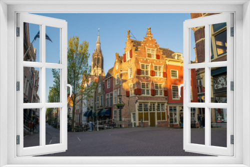 Fototapeta Naklejka Na Ścianę Okno 3D - Typical dutch street in the small city of Delft.