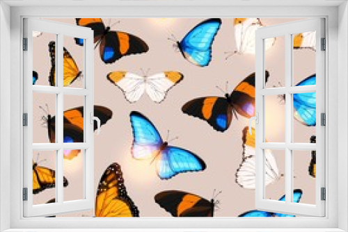 Fototapeta Naklejka Na Ścianę Okno 3D - Vector pattern with high detailed tropic butterfly