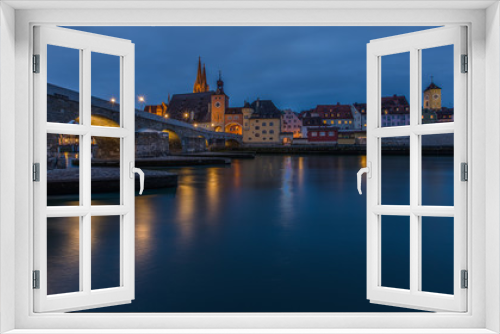 The City of Regensburg in Germany in blue hour. A World Heritage Site