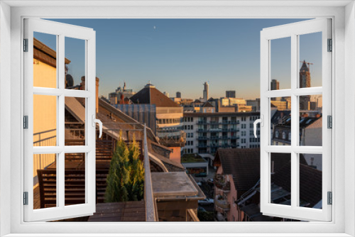 Fototapeta Naklejka Na Ścianę Okno 3D - Frankfurt Skyline Balkon Dächer Rooftop 