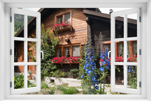 Fototapeta Naklejka Na Ścianę Okno 3D - Chalet et jardin de Zermatt