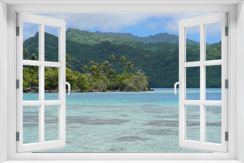 Fototapeta Naklejka Na Ścianę Okno 3D - Tropical island and lagoon in French Polynesia, Huahine, Pacific ocean, Oceania