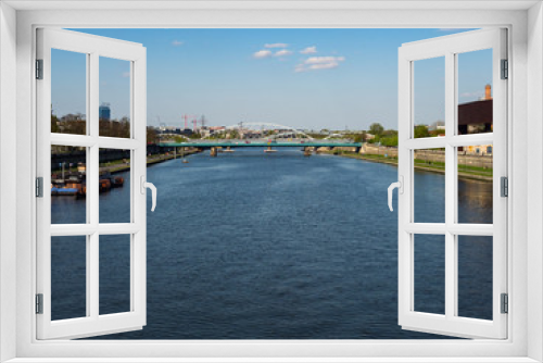  View over Vistula river and bridge form Bernatka footbridge. Cracow, Poland