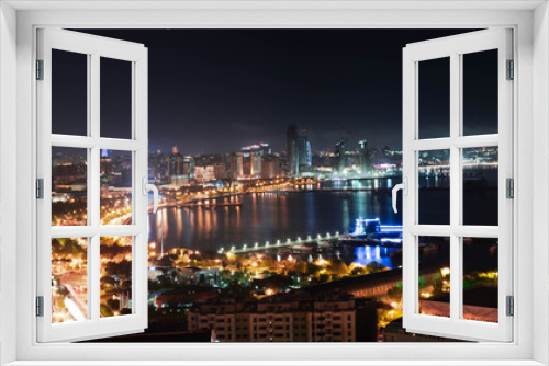 Fototapeta Naklejka Na Ścianę Okno 3D - evening panorama of Baku city, coast and promenade
