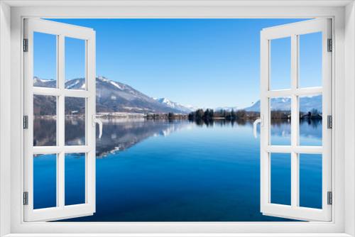 Fototapeta Naklejka Na Ścianę Okno 3D - Beautiful mountains landscape, lake and mountain against blue sky. Saint Wolfgang im Salzkammergut in Austria 