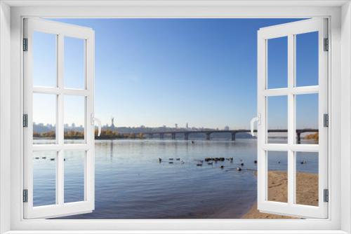 Fototapeta Naklejka Na Ścianę Okno 3D - view towards the right bank of Dnieper river From Dniprovska Embankment, Kyiv