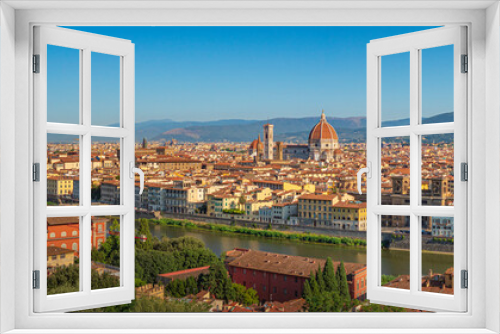 Fascinating panoramic view of the city of Florence at summer's noon. Travel destination Tuscany, Italy