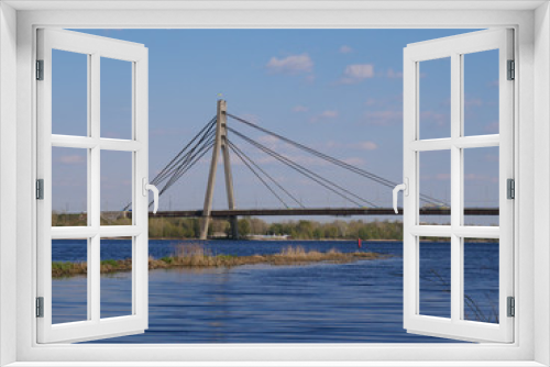 Fototapeta Naklejka Na Ścianę Okno 3D - North Bridge Moscow Bridge across Dnieper River from Obolonskaya Embankment ,Kyiv Ukraine.