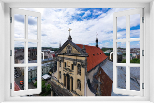 Fototapeta Naklejka Na Ścianę Okno 3D - View on Jesuit Church in Lviv is dedicated to Sts. Peter and Paul from drone