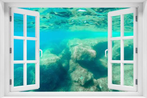 Fototapeta Naklejka Na Ścianę Okno 3D - Underwater view of Alghero rocky shore in summer