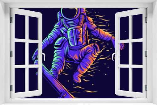 Fototapeta Naklejka Na Ścianę Okno 3D - astronaut skateboarding jump with skateboard vector illustration design
