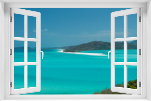 Fototapeta Naklejka Na Ścianę Okno 3D - Whitehaven beach aerial view, Whitsundays. Turquoise ocean, white sand. Dramatic DRONE view from above. Travel, holiday, vacation, paradise. Shot in Hill Inlet, Queenstown, Australia.