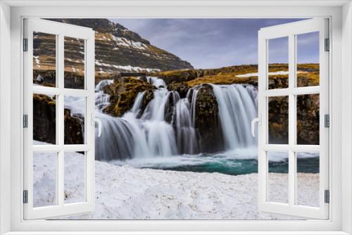 Fototapeta Naklejka Na Ścianę Okno 3D - Various cascades make up Kirkjufellsfoss waterfall in Iceland