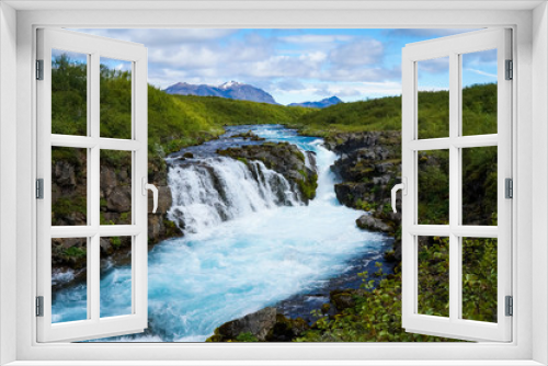 Fototapeta Naklejka Na Ścianę Okno 3D - South Iceland Bruarfoss Waterfall with turquoise water flowing