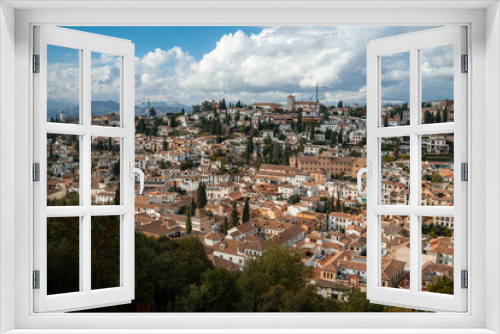 Fototapeta Naklejka Na Ścianę Okno 3D - Aerial view of medieval old city of Granada, Spain with beautiful sky