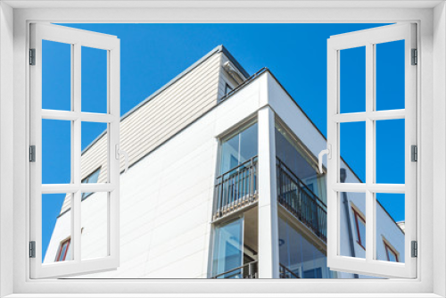Fototapeta Naklejka Na Ścianę Okno 3D - Modern Luxury Scandinavia Apartment Building Blue Sky Facade Home Residential Structure