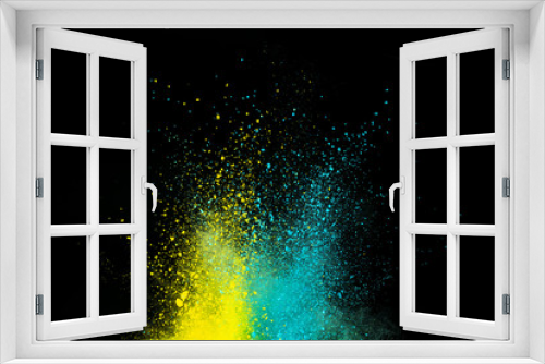 Fototapeta Naklejka Na Ścianę Okno 3D - Explosion of colored powder isolated on black background. Abstract colored background