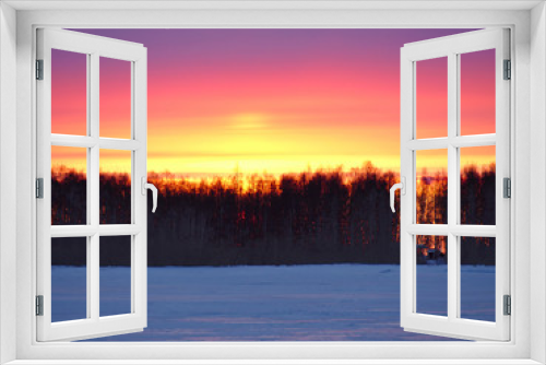 Fototapeta Naklejka Na Ścianę Okno 3D - Beautiful colorful winter sunset by the lake in Finland