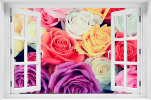 Fototapeta Naklejka Na Ścianę Okno 3D - Beautiful garden bouquet of multicolored roses