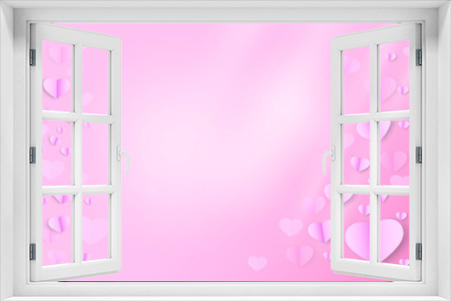 Fototapeta Naklejka Na Ścianę Okno 3D - Valentine's Day, Creative paper cut heart decorated glossy pink background