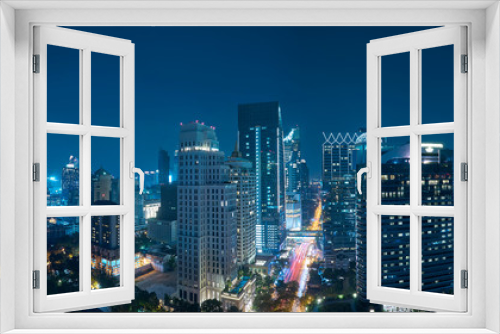 Fototapeta Naklejka Na Ścianę Okno 3D - Panorama view of Bangkok cityscape night scene