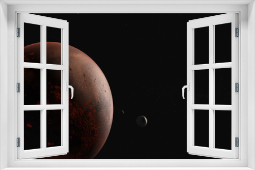 Fototapeta Naklejka Na Ścianę Okno 3D - Mars planet of Solar sysrem with moons close up. 3d rendered illustration. Elements of this image furnished by NASA.