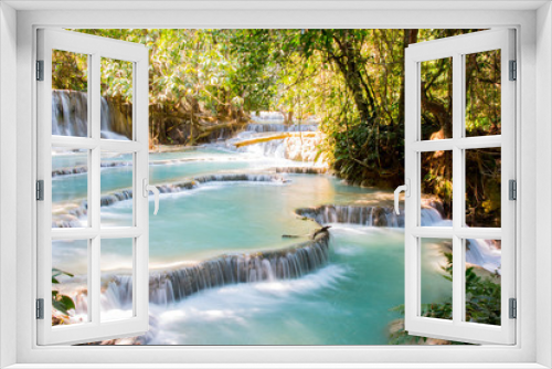 Fototapeta Naklejka Na Ścianę Okno 3D - Kuang Si Waterfalls, Luang Phrabang, Lao
