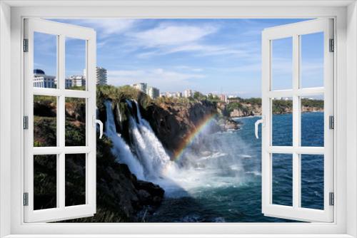 Fototapeta Naklejka Na Ścianę Okno 3D - Duden Waterfalls with rainbow and blue sky