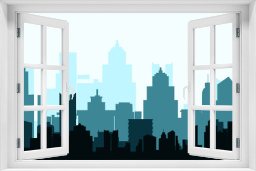 Vector Modern City Skyline Silhouette Background.Green Tone