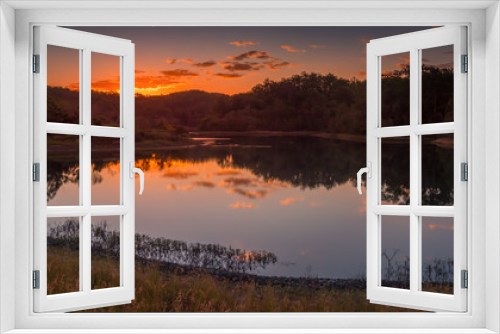 Fototapeta Naklejka Na Ścianę Okno 3D - Panoramic Lakeside Sunset with Cloud Reflections