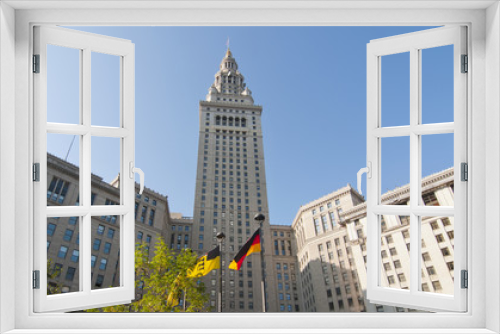 Fototapeta Naklejka Na Ścianę Okno 3D - Terminal Tower in Cleveland Ohio with German flags