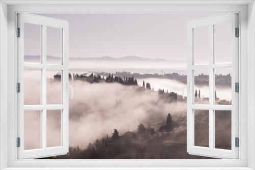 Fototapeta Naklejka Na Ścianę Okno 3D - misty morning in the mountains, villages Italy