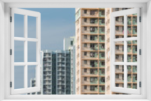 Fototapeta Naklejka Na Ścianę Okno 3D - Exterior of high rise residential building of public estate in Hong Kong city