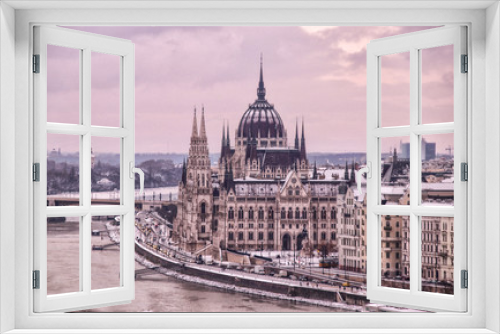 Fototapeta Naklejka Na Ścianę Okno 3D - Vista panoramica Parlamento Budapest