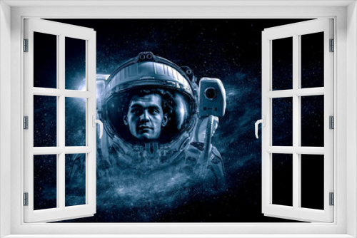 Fototapeta Naklejka Na Ścianę Okno 3D - Astronaut at spacewalk . Mixed media