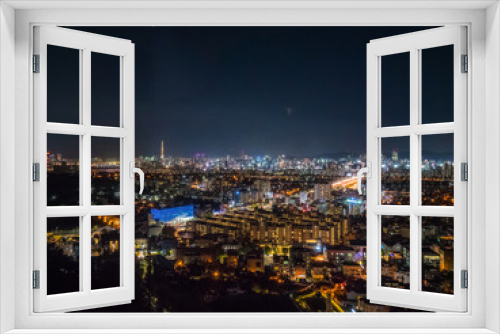 Fototapeta Naklejka Na Ścianę Okno 3D - Night aerial view of Seoul