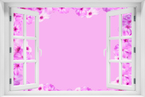 Fototapeta Naklejka Na Ścianę Okno 3D - Pink flowers frame on the pink background.