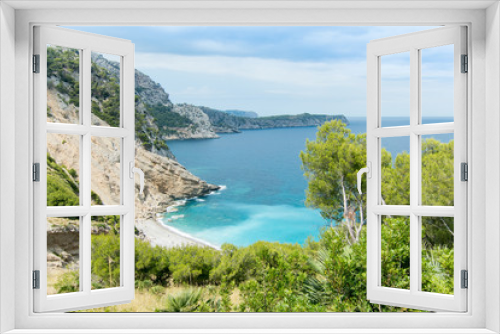 Fototapeta Naklejka Na Ścianę Okno 3D - Mountains and sea landscape in Coll Baix, Alcudia, MallorcaMountains and sea landscape in Coll Baix, Alcudia, Majorca